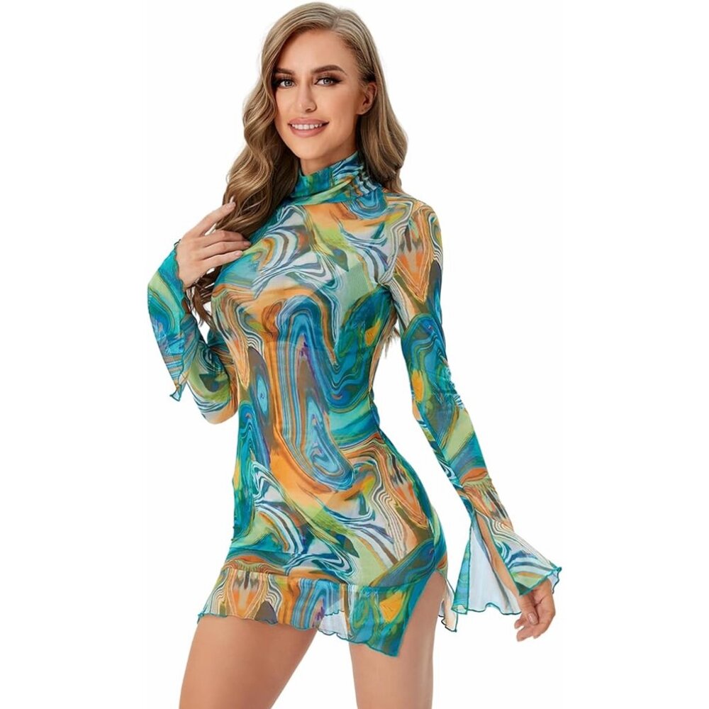 2 for $10 Mock Neck Mesh Mini Dress Large